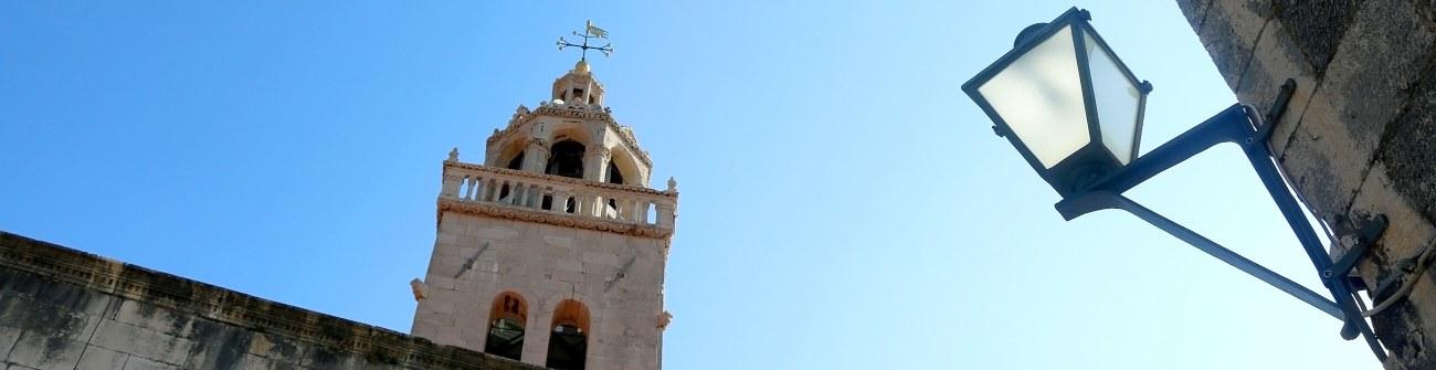 The famous bell tower of St Mark’s Cathedral in Korcula