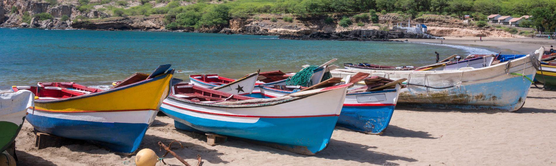 Fishing boats sitting on a beach in Cape Verde 