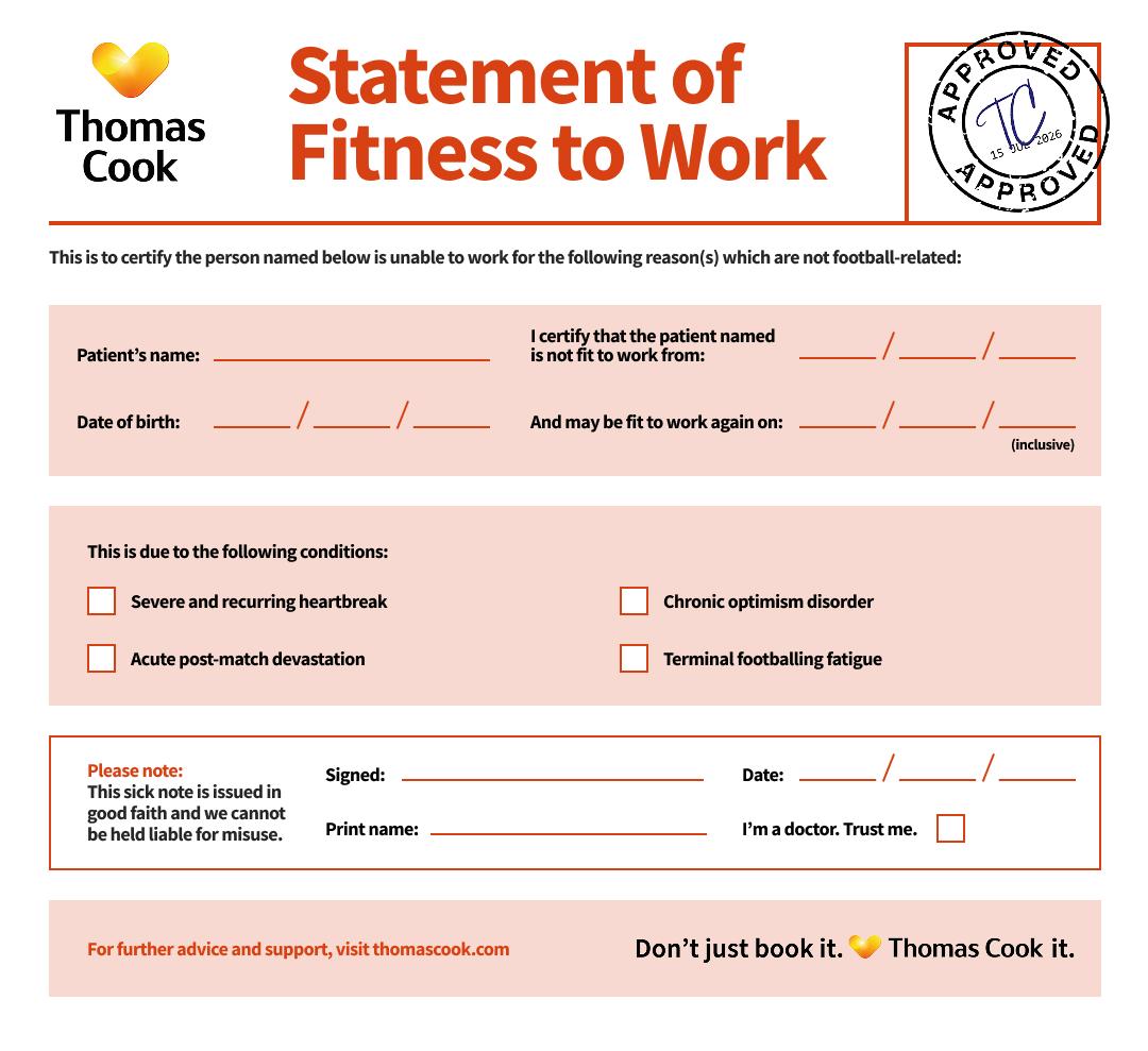 World Cup sick note