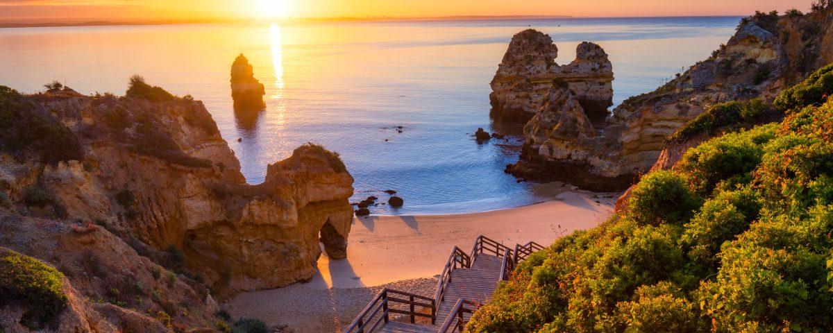 Beach sunset in Portugal's Algarve region