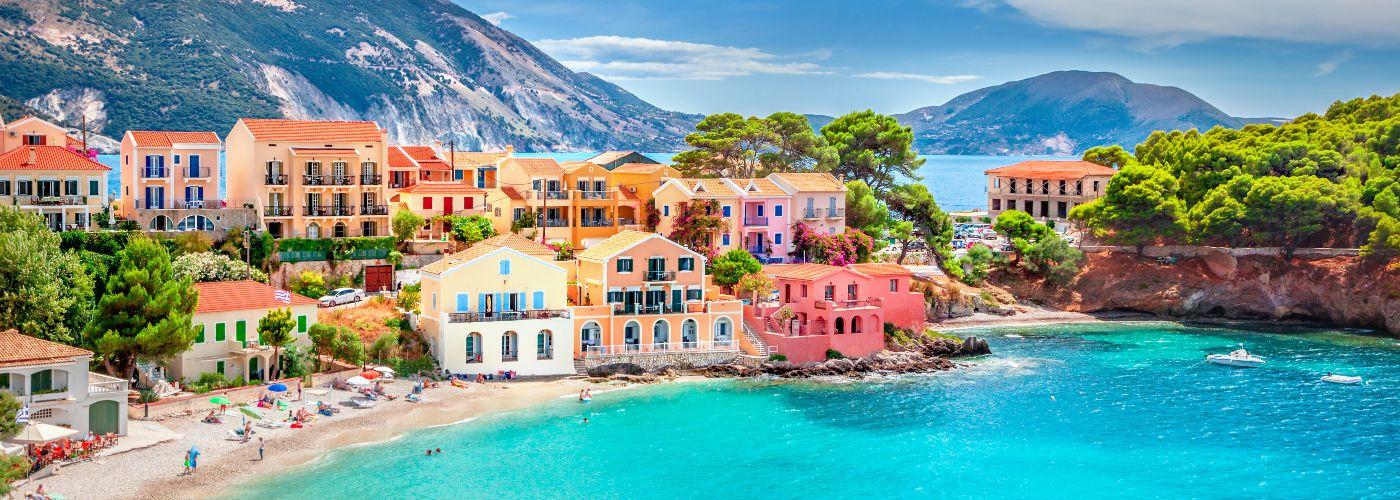 Kefalonia beach with beautiful backdrop
