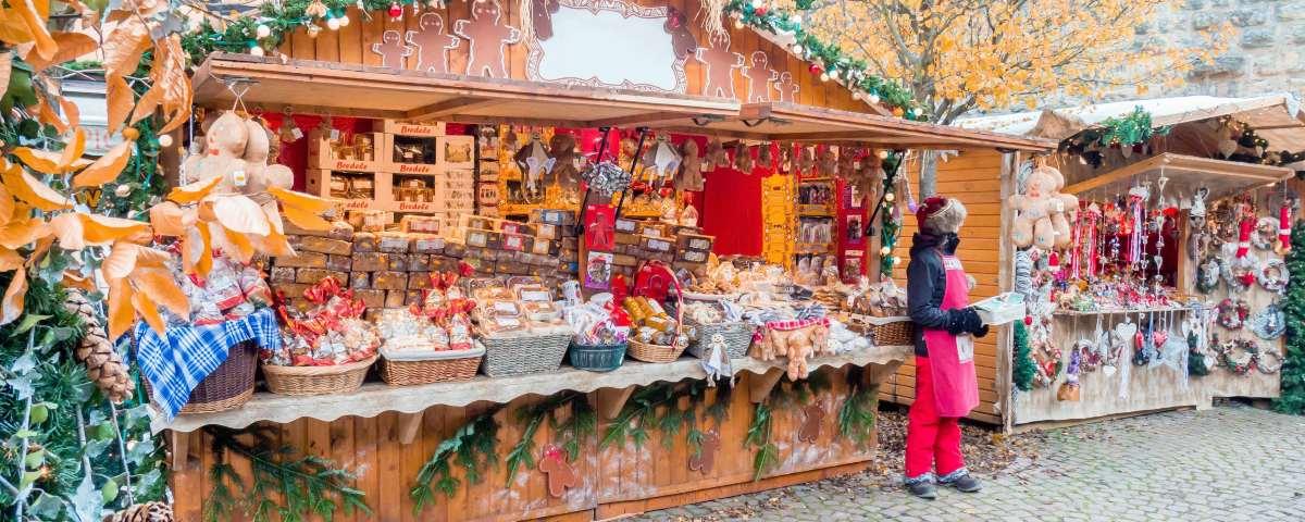 Christmas market stalls in France
