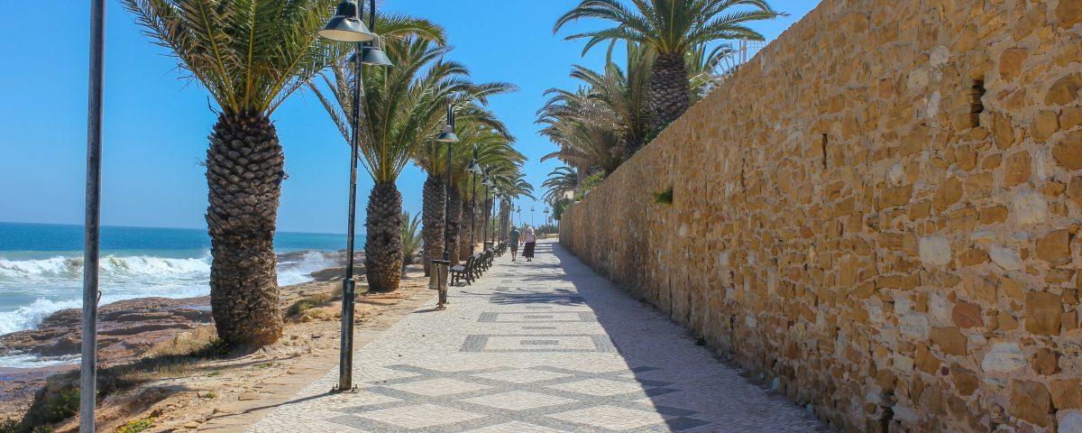 A palm lined promenade in Praia da Luz