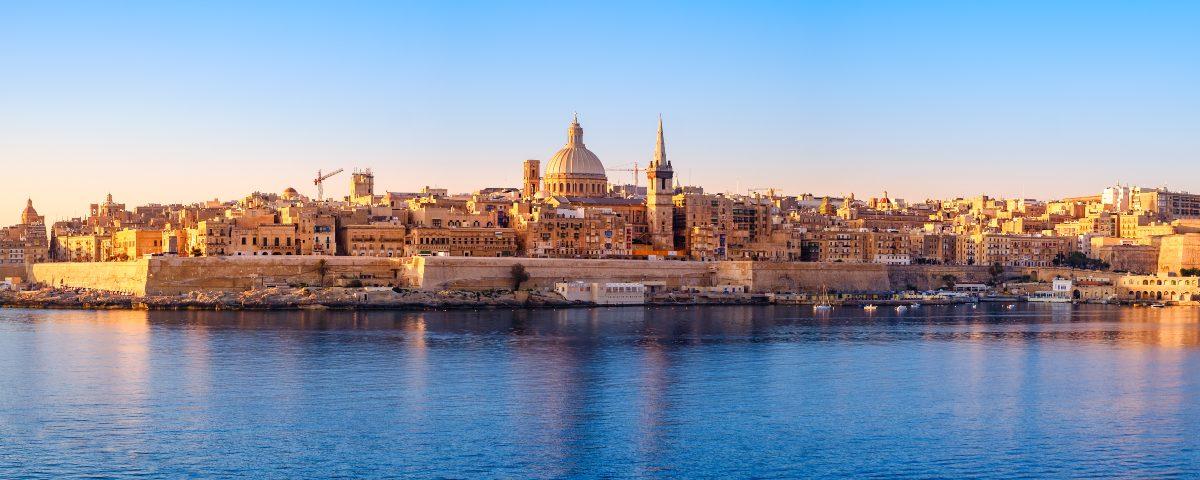 Valletta's skyline at sunrise