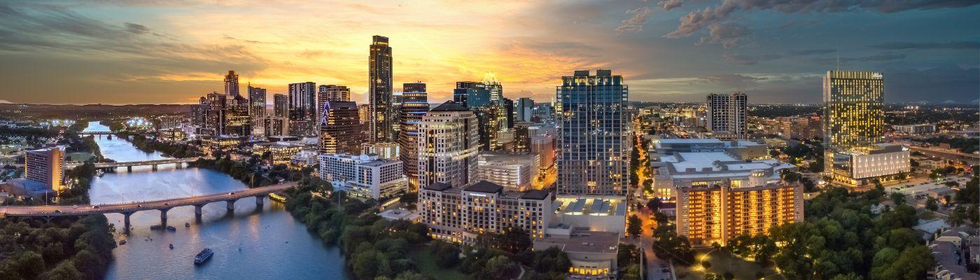 Sunset over the skyline of Dallas