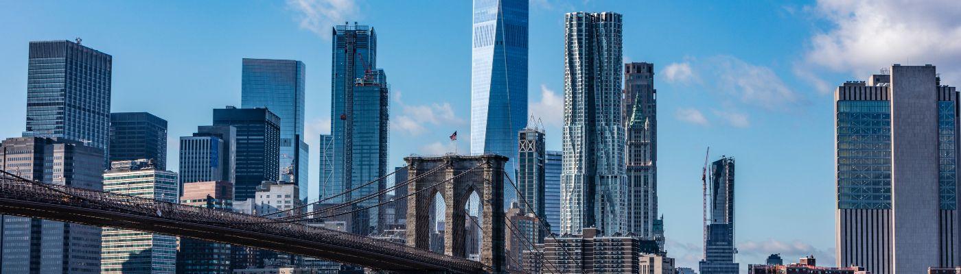 Brooklyn bridge and skyline of New York City