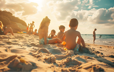 Children playing in the sand on their Easter vacation