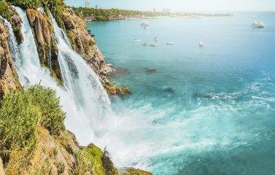 Waterfalls, Antalya, Turkey, cascading into the sea in October.