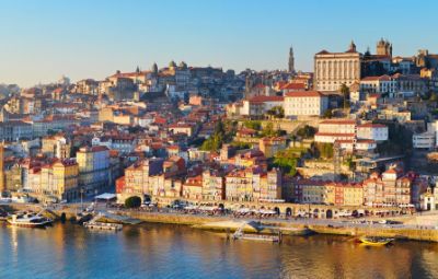 A beautiful view of Porto's colourful buildings from the water