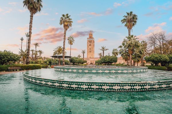 Gardens and mosque in Marrakech