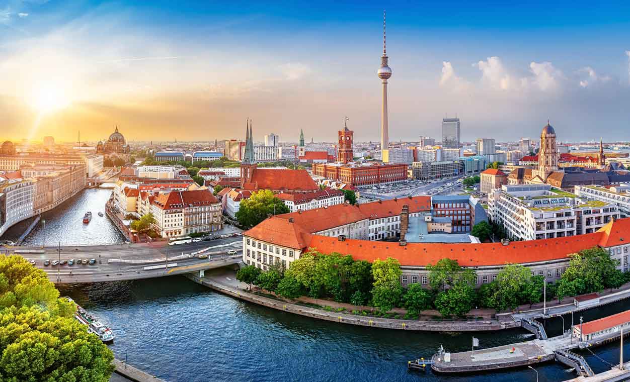 Aerial view of Berlin and the Spree River, highlighting the city’s growing popularity for city breaks.