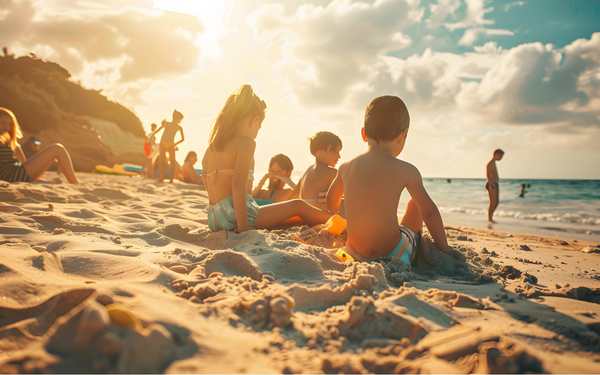 Children playing in the sand on their Easter vacation