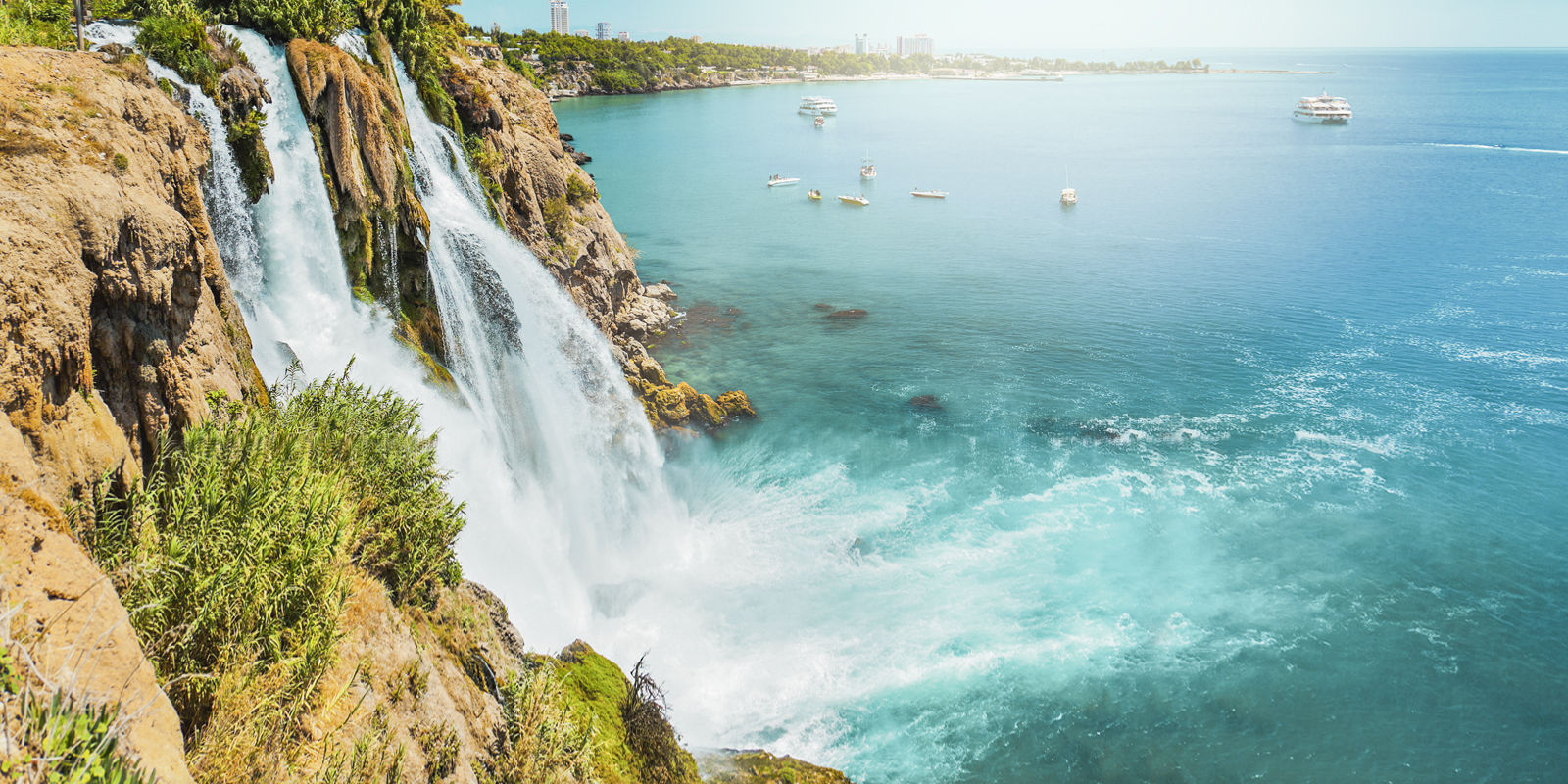Waterfalls, Antalya, Turkey, cascading into the sea in October.