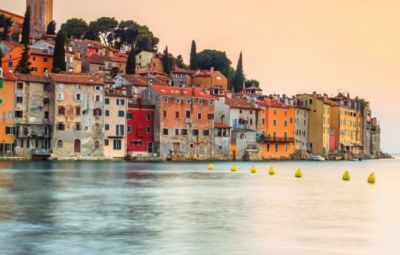 Beautiful sunset over the Old Town in Rovinj, Istria.